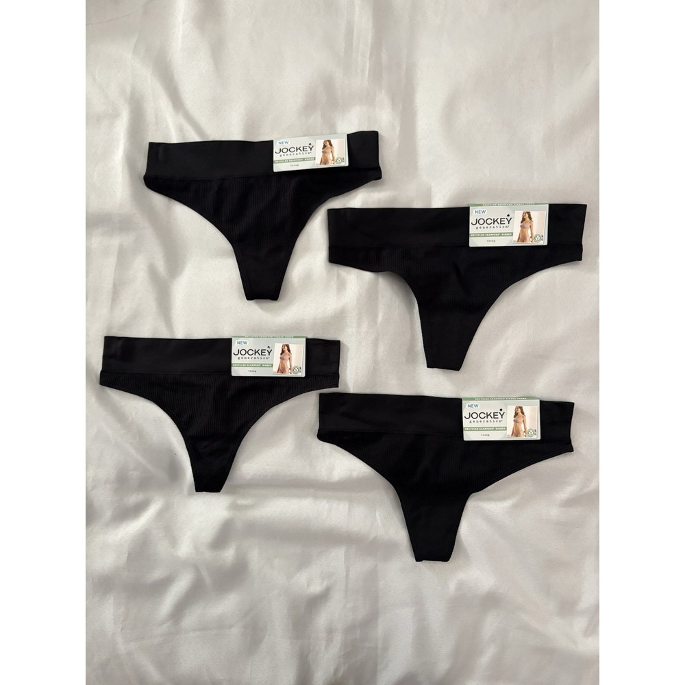 NEW JOCKEY Generation Black Seamfree Ribbed Thong Panty Womens Size Small 4 Pair